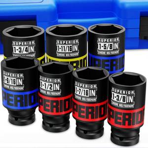 lot 5051 image: Aiourx 7 Piece 12 Drive Impact Socket Set, 1-38 - 1-34 Axle Nut Socket, SAE, CR-MO, 6 Point, Large Equipment Maintenance, Home Repair, Car Repair and More
