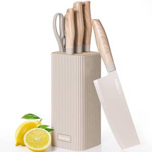 lot 5059 image: Astercook Knife Set, 6-Piece Kitchen Knife Set with Block, High Carbon Stainless Steel Ultra Sharp Kitchen Knives, Wood Grain Handle, Dishwasher Safe Knife Block Set, Khaki, Kitchen Utility Knives