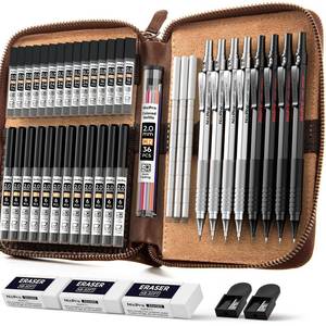 lot 5063 image: Nicpro 45PCS Black & Silver Metal Mechanical Pencil Set in Leather Case, Art Drafting Pencil 0.5, 0.7, 0.9 mm, 2mm Lead Holders for Sketching Drawing With 27 Tube (6B 4B 2B HB 2H 4H Colors)Lead Refill