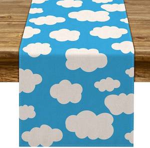 lot 5066 image: Sunwer Blue Sky White Cloud Table Runner Cartoon Story Themed Birthday Party Decoration Home Kitchen Dining Room Decor 90Inches Long