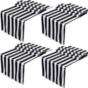 lot 5068 image: Tatuo 4 Pieces Black and White Striped Table Runner Polyester Table Decor Elegant Classic Machine Washable for Party Wedding Indoor Outdoor Events Family Dinner Banquet (12 x 72 Inch)