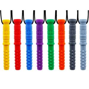 lot 5104 image: GNAWRISHING Chew Necklaces for Sensory Kids 8Pcs Cylinder Shape Sensory Chewy Toys for Autism Girls and Boys, ADHD Toddler, Adult