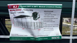 lot 9001 image: KJ 20FT x 39FT Module Livestock Shelter Model K2039 Heavy-Duty