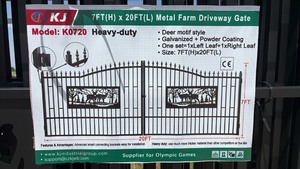 lot 9004 image: KJ Model K0720 Heavy-Duty Metal Farm Driveway Gate 7FT(H) x 20FT(L)