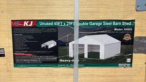 lot 9006 image: KJ 45FT x 25FT Double Garage Steel Barn Shed Model K4525 - Cream