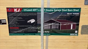 lot 9007 image: KJ 45FT x 25FT Double Garage Steel Barn Shed Model K4525G - Red