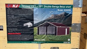 lot 9009 image: KJ 23FT x 22FT Double Garage Metal Shed Model K2223G - red