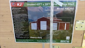 lot 9019 image: KJ 42FT x 30FT Metal Storage Shed K4230G - red