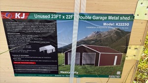 lot 9023 image: KJ 23FT x 22FT Double Garage Metal Shed K2223G 500 sq ft - red