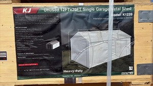 lot 9027 image: KJ 12FTx20FT Single Garage Metal Shed K1220 Unused cream