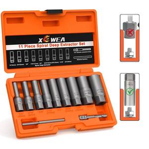 lot 1322 image: XEWEA 11PCS Deep Spiral Bolt Extractor Kit, Bolt & Nut Remover Easy-Out Set, Deep Socket Tools For Removing Broken, Frozen, Rusted, Rounded-Off Bolts, Studs, Nuts & Screws,Friendly Narrow Spaces - Retail $30