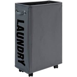 lot 1325 image: DOKEHOM 25-Inches Slim Laundry Basket on Wheels, Collapsible Rolling Laundry Hamper, Foldable Narrow Corner Clothes Storage Bins (Dark Grey) - Retail $18