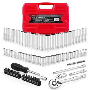 lot 1330 image: EACELIY 75pcs 14 Drive Impact Socket Set, Master Socket Set,Wrench Set with 14 Bit Adapter, Universal Joint, Ratchet, 14 Drive Bit Set Extension (532 - 916 , 4-14mm) - Retail $28