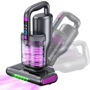 lot 1331 image: JPHYLL Mattress Vacuum Cleaner, 20Kpa Suction Bed Vacuum Cleaner with 253.7nm UV-C Light, 140°F Heated Air, 30000 RPM Brushroll, 40,000Hz Ultrasonic, HEPA Filter, for Bed, Sofa, 500W Corded(Dark Gray) - Retail $90