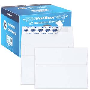 lot 1338 image: ValBox A2 Invitation Envelopes 4.375x5.75 White Envelopes Self Seal for Invitations, Photos, Wedding, Announcements, Thank you Notes, RSVP, Greeting Cards, 4-38 x 5-34 Inches (Pack of 200) - Retail $20