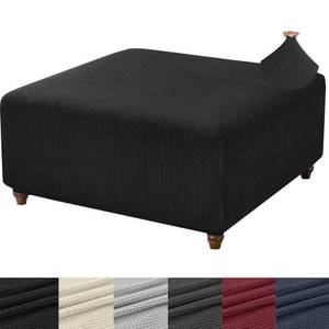 lot 1340 image: ANWUCHEN Ottoman Cover - Stretch Knitted Jacquard Square Slipcover - Soft Thick Storage Foot Stool Cover With Elastic Bottom - Large Light Gray