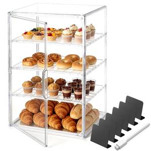 lot 1341 image: Vraigne Pastry Display Case, 4-Tier Clear Adjustable Shelves Bread Box, Magnetic Door for Kitchen Countertop, Baked Goods Storage for Dessert Donut Cookie - 15.75x9.84x11.81 Inch (1 Pack) - Retail $24