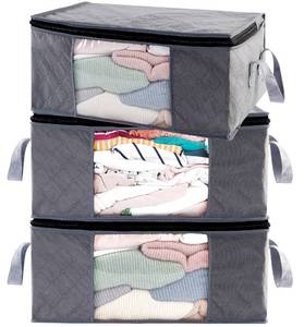 lot 1347 image: ABO Gear Storage Bins Storage Bags Closet Organizers Sweater Storage Clothes Storage Containers, 3pc Pack, Gray (G01) - Retail $17