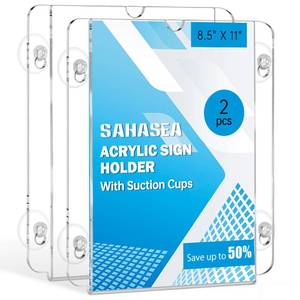 lot 1378 image: Sahasea Acrylic Window Sign Holder with Suction Cup 8.5 X 11, 2 Packs Acrylic Frames Glass Door Wall Mount Advertising Signage Sign Holder for Business, Restaurant, Store, Notice, Office - Retail $9