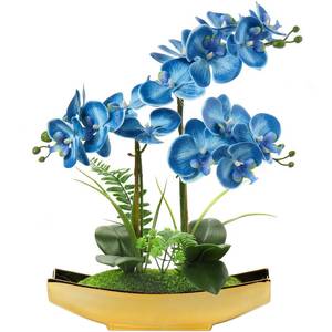lot 1391 image: Briful Orchids Artificial Flowers 15 Blue Phalaenopsis Faux Orchid with Gold Pots Fake Orchid Fake Plant for Home Office Bedroom Christmas Table Wedding Party Decor - Retail $34