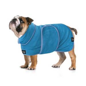 lot 1401 image: Tuff Pupper Fast Drying Dog Bath Robe  800 GSM Plush Dog Towel BathrobeDressing Gown  Super Absorbent PetPuppy Bathrobe  Adjustable Hood & Belly Strap  Super Soft  Fast Drying (L, Blue) - Retail $27