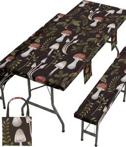 lot 1407 image: Picnic Table Cover with Bench Covers Waterproof Elastic Rectangle Furniture Fitted Table Cloth Tablecloth Glamping Camp Camper Camping Essentials Outdoor Road Trip Rv Car Travel Vacation Canping Gear - Retail $18