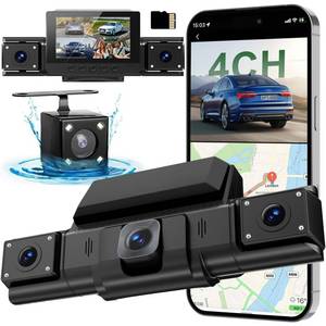 lot 1411 image: 4 Channel Dash Cam,360° All-Around View Front Rear Left Right Inside Car Camera,3 IPS Screen,4-Way Dash Cam with 24H Parking Mode,Built-in GPS,8 IR Night Vision,G-Sensor,Free TF Card Included - Retail $63