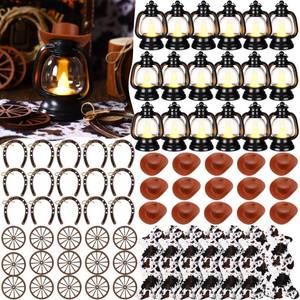 lot 1413 image: ROCEEI Western Cowboy Decoration Western Theme Party Ornament 4 Mini Cowboy Hats Lantern Rodeo Table Centerpieces for Adults Cowgirl Country Farm Birthday Party Accessories(144 Pcs) - Retail $55
