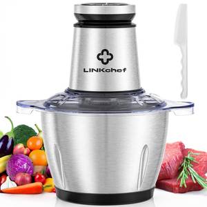 lot 1420 image: LINKChef Food Processor Small, 10 Cup Food Chopper with Container, 2.3L 600W Electric Meat Grinder for Home Use, Stainless Steel Mini Food Processor for Kitchen, Vegetable, Onion, Garlic, Salad - Retail $55