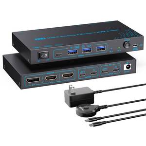 lot 1423 image: 2 Laptops 3 Monitors KVM Switch 2 Port MST Dual USB-C Docking KVM Switches Triple Monitor Support Max 10Gbps USB Transfer Dual 4K60Hz & One 1080P60Hz Video Output, 100W PD Charging - Retail $146
