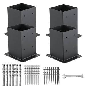 lot 1428 image: AXWHYS 4x4 Post Base 2 Pcs, (Inner Size 3.6x3.6) Post Anchors, 13GA Thick Solid Steel & Black Powder Coated,Deck Post Brackets Support Deck Base Plate Pergola Brackets Fence Kit Mailbox Mount - Retail $40