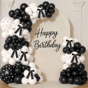 lot 13354 image: Charnoel Pearl Black and White Balloon Garland Arch Kit 153 Pcs Garland Balloon Bow Pearl Sticker Party Decor for Wedding Bridal Engagement Coquette Birthday Party Decorations - Retail $19