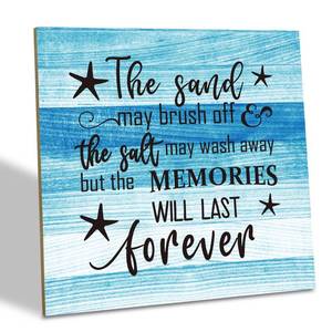 lot 13396 image: Beach Wood Sign, The Sand May Brush Off the Salt May Wash Away but the Memories Will Last Forever, Wooden Plaque Table Art Sign, Ocean Theme Home Decorations, Coastal House Decor, Family Sign B - Retail $14