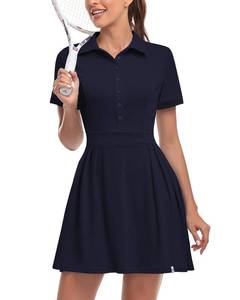 lot 13403 image: Soneven Women Polo Golf Tennis Dress Built in Shorts Short Sleeve Workout Athletic Pleated Dresses with Pockets(127-Navy, Medium) - Retail $48