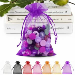lot 13406 image: ANZNKU 50Pcs Purple Party Favor Organza Bags 5x7 Inch, Small Mesh Gift Bag for Jewelry Candy Sachet Craft, Small Mesh Bags Tote Pack with Drawstring for Party Wedding Favor & Easter - Retail $9