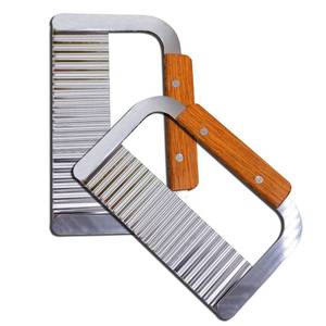 lot 13415 image: Guardians Crinkle Chopper, Wavy Potato Soap Cutting Tool French Fry Slicer Stainless Steel Blade Wooden Handle Serrator Chopping Knife, Set of 2 - Retail $16