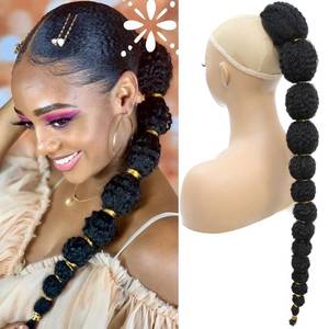 lot 13427 image: Matriarchs Kinky Afro Bubble Ponytail Extension for Black Women Long Drawstring Ponytail Natural Black Clip on Ponytails for Kids Synthetic Hair Piece Protective Style - Retail $17