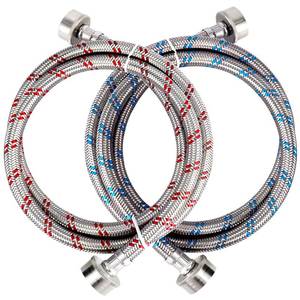 lot 13434 image: 4ft Premium Stainless Steel Washing Machine Hoses Burst Proof 2 Pack by Techecook - Hot and Cold Water Supply Hoses for ALL Washer - 10 YEARS WARRANTY - Retail $15