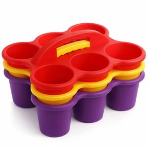 lot 13456 image: TOPZEA 2 Pack Classroom Caddy Organizer with Handle, 6 Compartments Plastic Table Caddy Drink Cups Holder Caddies Desk Organizer Basket for School & Art Supplies, Pencil, Crayon, Crafts, Home Office - Retail $21