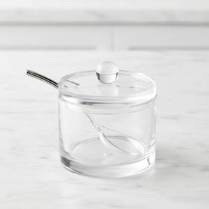 lot 13466 image: DKUWBJAS Sugar Bowl with Lid & Spoon, 8 Oz Acrylic Container Dishwasher Safe & Airtight, Perfect for Coffee, Tea, Cereal, and Kitchen Countertop Storage - Clear Canister Jar Dispenser - Retail $8