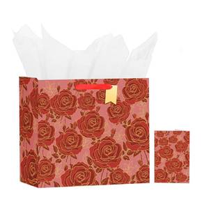 lot 13471 image: Bloomwords 13 Mothers Day Bags with Card Tissue(Rose Flower) - Birthdays, Valentines, Weddings, Anniversaries, Kit includes Card and Tissue Paper (Red, 1 Piece) - Retail $5