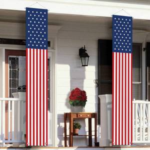 lot 13479 image: 4th of July Decorations Outdoor - Hanging American Flag Banners Stars and Stripes Porch Sign -Patriotic Memorial Day Decor Party Supplies for July Fourth Independence Labor - Red White Blue (2 Pcs) - Retail $44