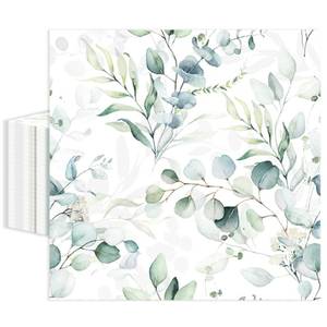 lot 13482 image: 50 Pcs Greenery Eucalyptus Paper Napkins 6.5 x 6.5 Inches, Sage Green Leaves Disposable Luncheon Dinner Party Napkins Cocktail Napkin for Bathroom Bridal Baby Shower Wedding Party Decorations - Retail $7