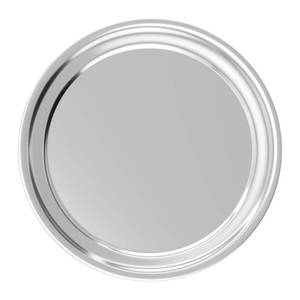 lot 13491 image: Olmaanseta Large Stainless Steel Round Serving Tray,Metal Silver Bar Tray for Displaying Whiskey Flutes,Mirrored Finish Circular Platter,Trays for Home Decor. - Retail $21