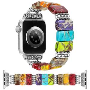 lot 13494 image: Newlibery Beaded Natural Stone Bracelet Band Women Compatible with Apple Watch 38404142mm(S1011) Boho Elastic Western Vintage Imperial Stone Strap for iWatch Series 1110987654321SE - Retail $21