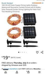 lot 15254 image: Nextpal 16ft 50 LED Solar Copper String Lights Outdoor Waterproof 8 Modes