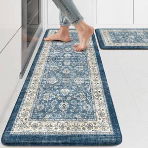 lot 16265 image: KIMODE Anti Fatigue Kitchen Mats 17.3 x 4717.3 x 29, Boho Blue Kitchen Rugs Sets of 2, Non Slip Waterproof Kitchen Floor Mats, Vintage Memory Foam Kitchen Mat for Sink, Laundry, Desk - Retail $26