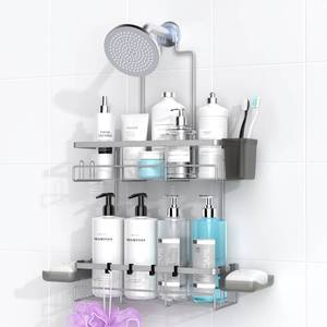 lot 16275 image: AKTECKE Shower Caddy Hanging Bathroom Organizer Rustproof Shelf for Inside Shower - No Drilling Racks Over Showerhead - Bath Shelves for Shampoo Soap - Retail $27
