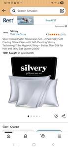 lot 19235 image: Gabire Silver Infused Silk Pillowcases Set 2 Pack Queen 20x30