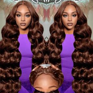 lot 19236 image: Chocolate Brown Lace Front Wig Human Hair 9x6 Brown Glueless Wigs Human Hair Pre Plucked Pre Cut 220 Density Wear and Go Glueless Wig with Baby Hair 26 Inch Brown Body Wave Wig for Women Brown Wig